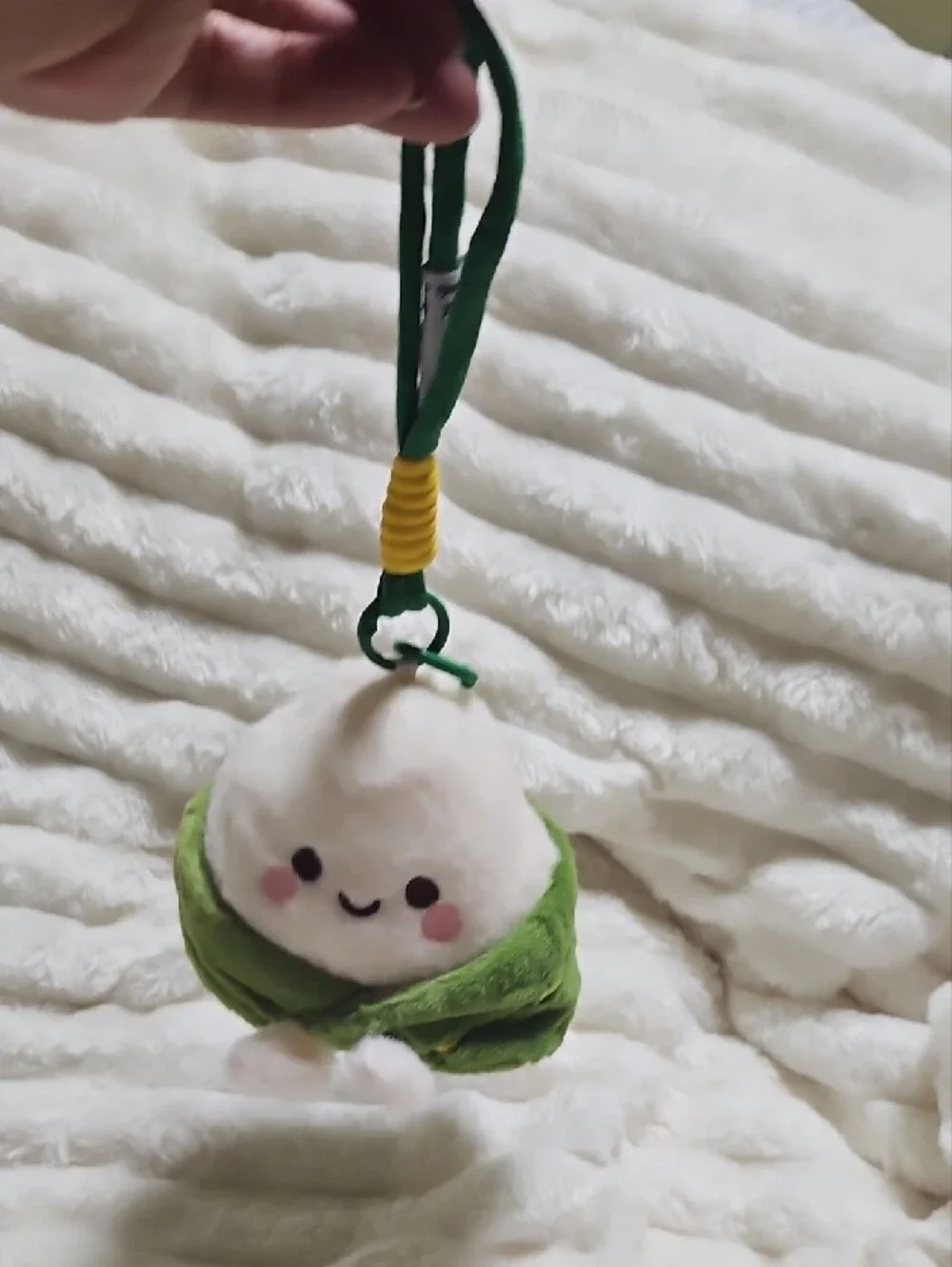 Source Unknown White & Green Plush Rice Ball Keychain. New No Tag